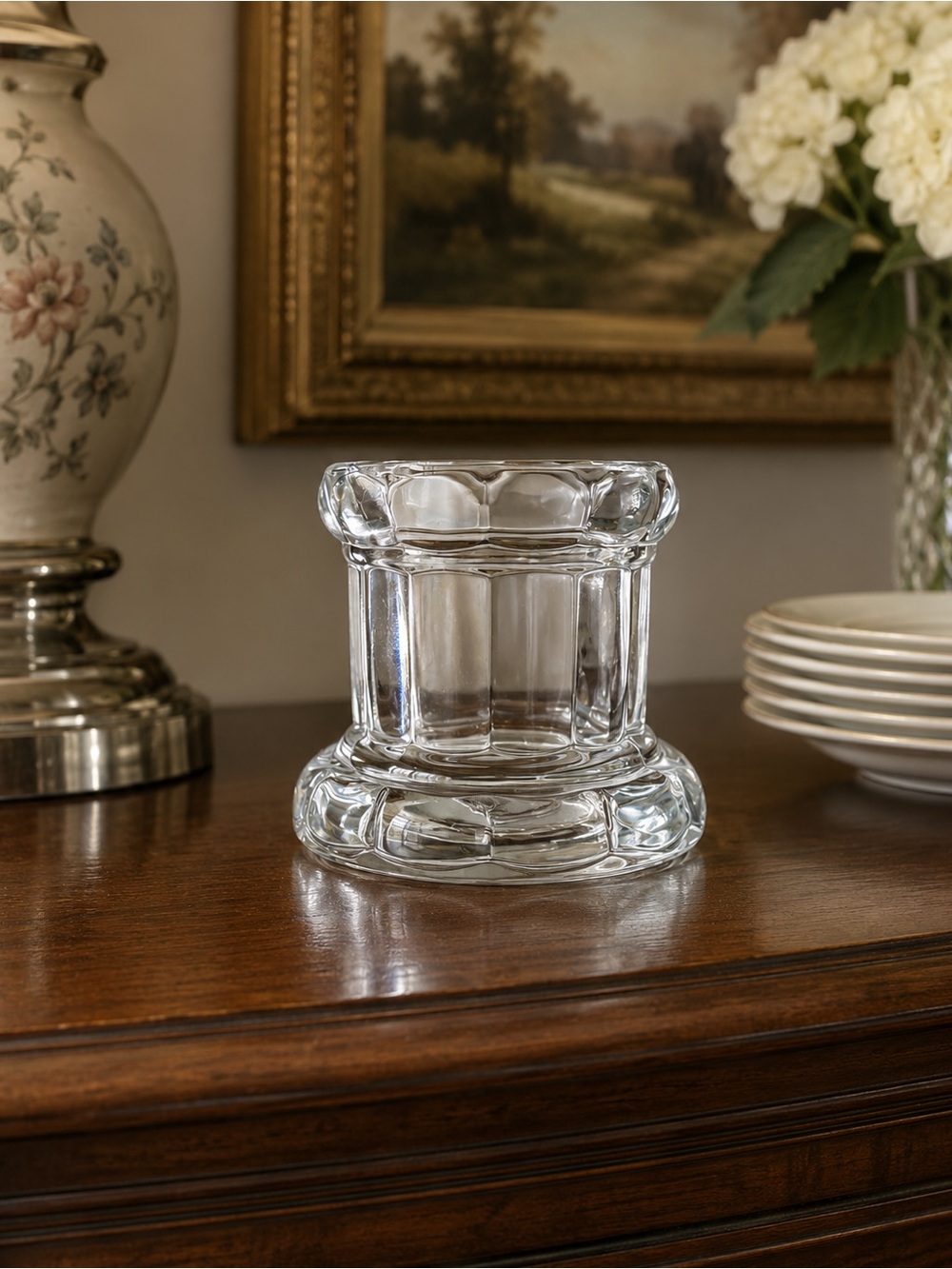 Vintage Home Interiors & Gifts Clear Glass Reversible Candle Holder